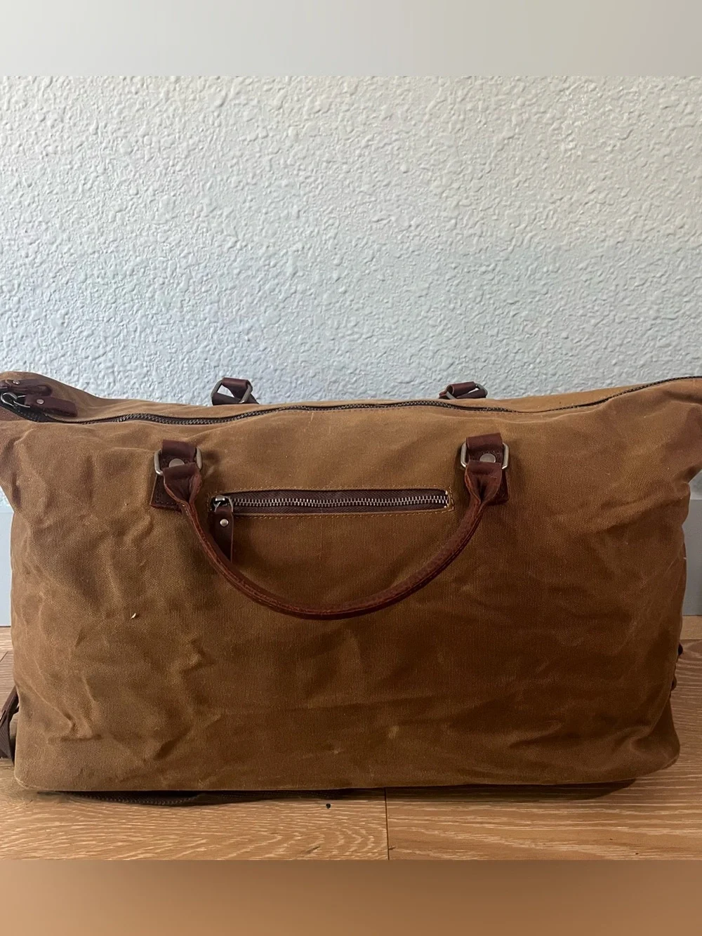 NEWHEY 55L Waxed Canvas & Leather Weekender Duffel Bag Brown